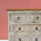 Sheeshmahal Hand-Carved Floral Wooden Chest of Drawers