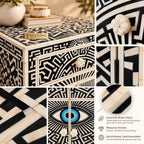 Kashvi Handmade Bone Inlay Nightstand | Black Floral Round Bedside Table