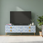 Riwaayat Blue & White Chevron Bone Inlay TV Unit