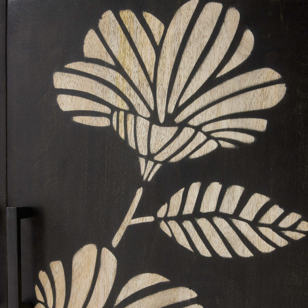 Sand Etched Mandana Floral Carved Wooden Cabinet