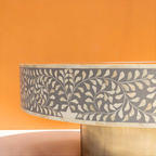 Royal Round Bone Inlay Coffee Table with Wooden Top