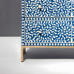 Mewarika Blue & White Bone Inlay Chest 6 Drawer Floral Pattern