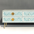 Handmade Bone inlay Media Console Table with Brass Knobs