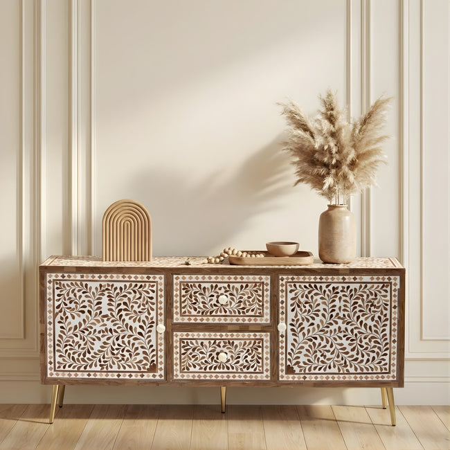Charbagh Floral Inlay Sideboard – Handcrafted Wooden Storage Cabinet Hover Image