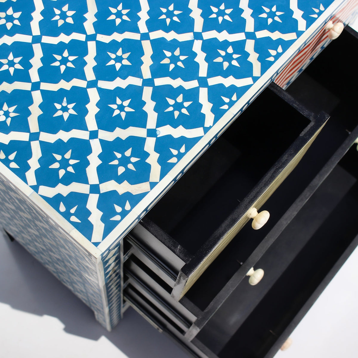 Ranibagh Navy Blue & White Floral Bone Inlay Cabinet