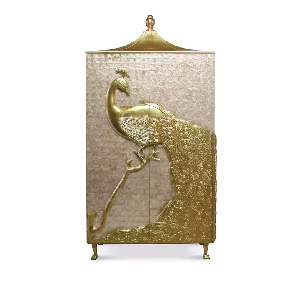 Virasat Handmade Brass Golden Peacock Wardrobe