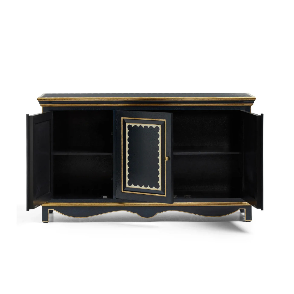 Virasat Hand-Painted Midnight Blue Solid Mango Wood Sideboard – 3 Door Storage Cabinet