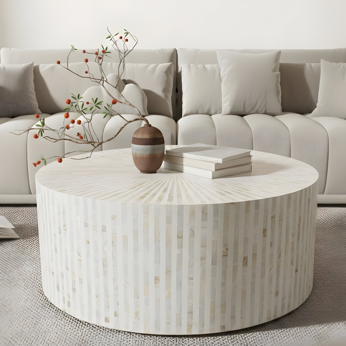Rangili Round White Bone Inly Coffee Table