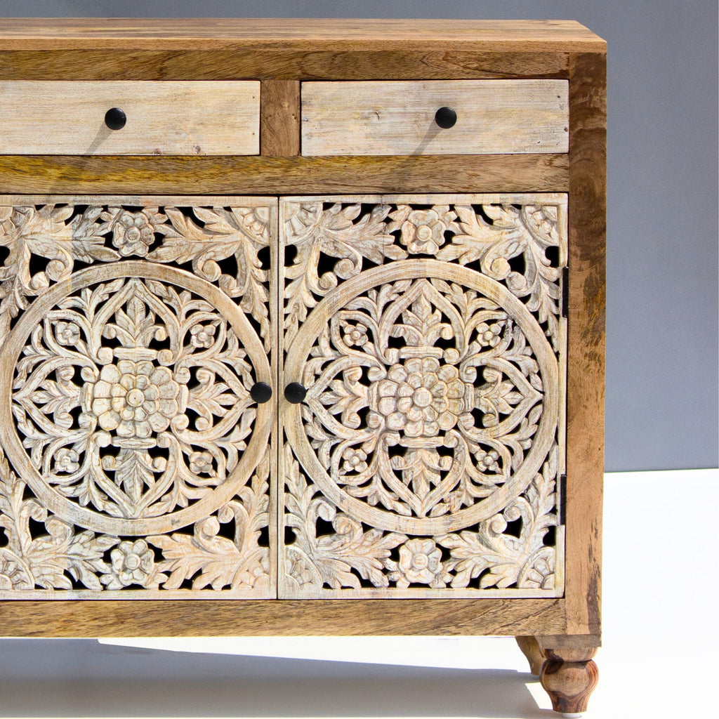 Motifs Mango Wood Floral Mandala Sideboard – 3 Door & 3 Drawer Buffet