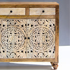 Motifs Mango Wood Floral Mandala Sideboard – 3 Door & 3 Drawer Buffet