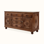 Rajwada Hand-Carved Wooden Sideboard – 6-Drawer & 2-Door Ornate Storage Cabinet