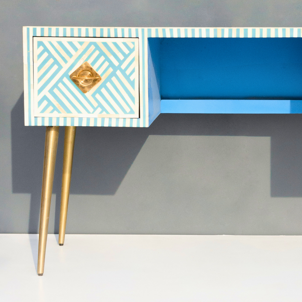 Jodhana Bone Inlay Sky Blue Console Table / Home - Office Study Desk
