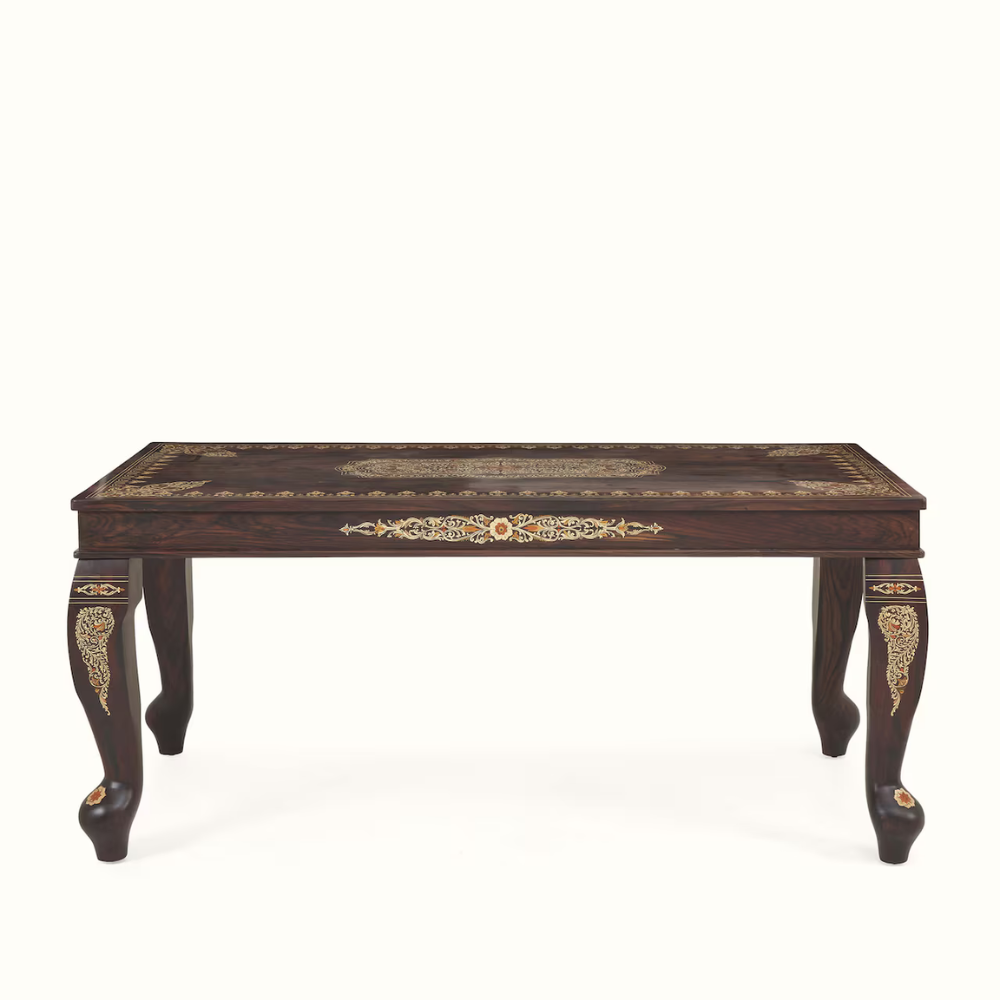 Rajwada Handcrafted Inlay 6 / 7 Seater Dining Table - Ornate Floral Marquetry