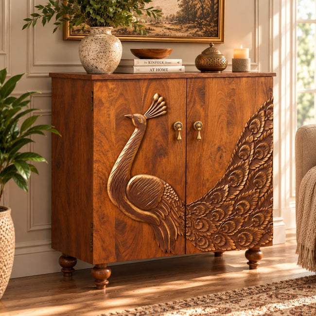 Maharaja Wooden Peacock Storage Cabinet Main Image