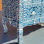 Vihana Mother of Pearl Chest of 2 Drawers Dark Blue Floral Design
