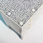 Virasat Grey & White Floral Bone Inlay Chest of 3 Drawer with French Colonial Curved Legs