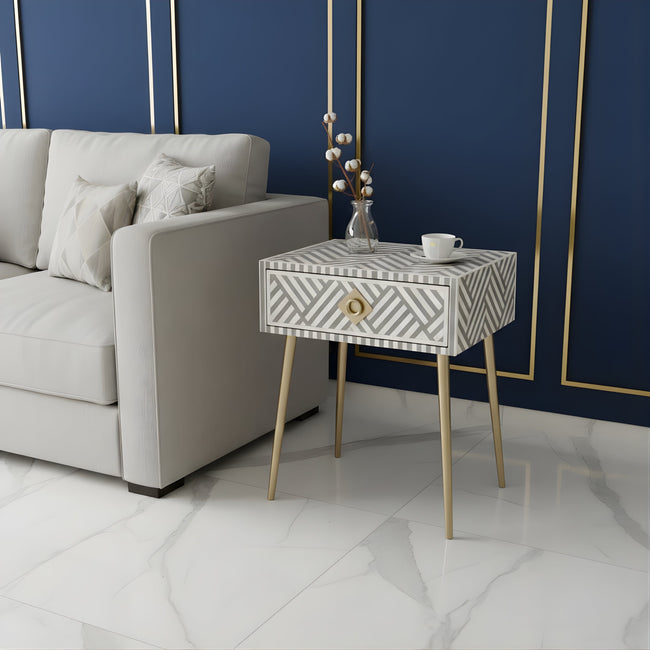 Aabha Sky Blue Bone Inlay 1 Drawer Bedside Table Hover Image