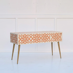 Warli Peach and White Floral Bone Inlay 2-Drawer Office/Home Desk