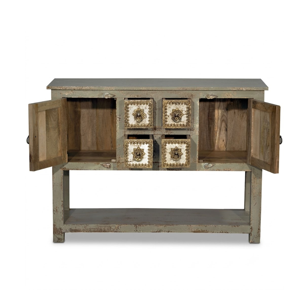 Modern Solid Wood & Brass Accent Console With Drawers