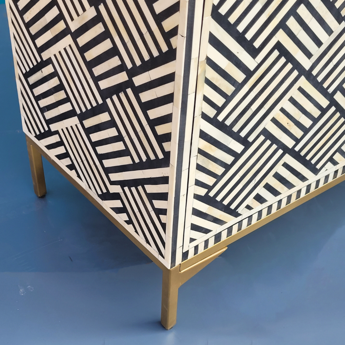 Parampara Bone Inlay Black & White 3 Door Storage Sideboard with Gold-toned legs