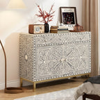 Prayagraj Floral Bone Inlay Cabinet with Gold-Finish Legs – 2 Door