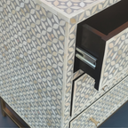 Raj Mahal Bone Inlay Chest of 6 Drawers Geometric Pattern Gold-Toned Metal Legs