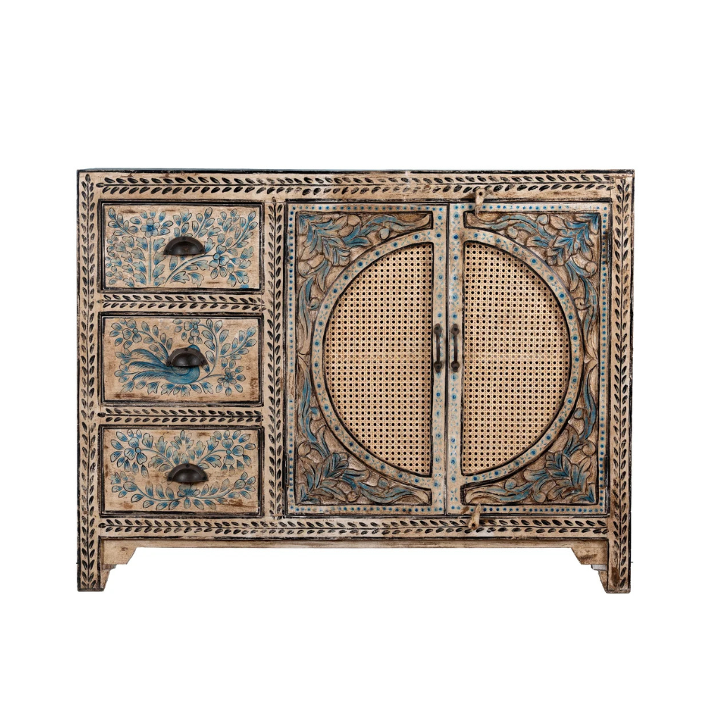 Mandana Handcrafted Bone Inlay & Cane 3-Door Sideboard