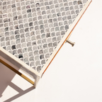 Stylish Grey Bone Inlay Bedside Table with Brass Finish Legs