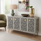 Rangvaan Bone Inlay Sideboard Cabinet with Brass Handles - Handcrafted Storage Unit