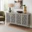 Rangvaan Bone Inlay Sideboard Cabinet with Brass Handles - Handcrafted Storage Unit