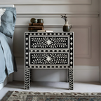 Heritage Black Bone Inlay Bedside Chest with 2 Drawers