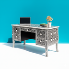 Sheesh Mahal Black Floral Bone Inlay 5-Drawer Office/Home Desk