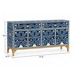 Rajmahal Blue Bone Inlay 2 Drawer 4 Door Buffet Cabinet with Floral Design
