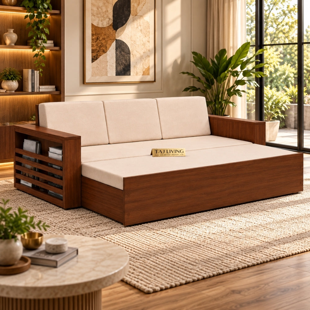 Restova Wooden Sofa Bed ( Sagwan (Teak Wood Outer Frame )