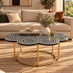 Mother of Pearl Inlay Black & White Floral Coffee Table