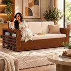 Restova Wooden Sofa Bed ( Sagwan (Teak Wood Outer Frame )