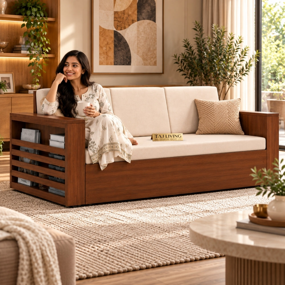 Restova Wooden Sofa Bed ( Sagwan (Teak Wood Outer Frame )