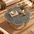 Mother of Pearl Inlay Black & White Floral Coffee Table