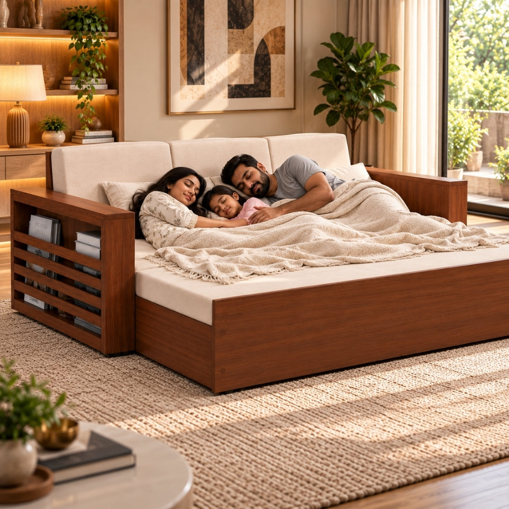 Restova Wooden Sofa Bed ( Sagwan (Teak Wood Outer Frame )