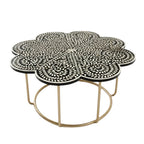 Mother of Pearl Inlay Black & White Floral Coffee Table