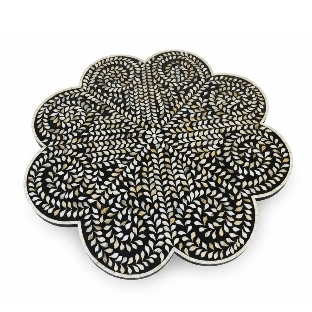 Mother of Pearl Inlay Black & White Floral Coffee Table