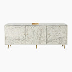 White Mother of Pearl Inlay 3 Door TV Unit Media Cabinet