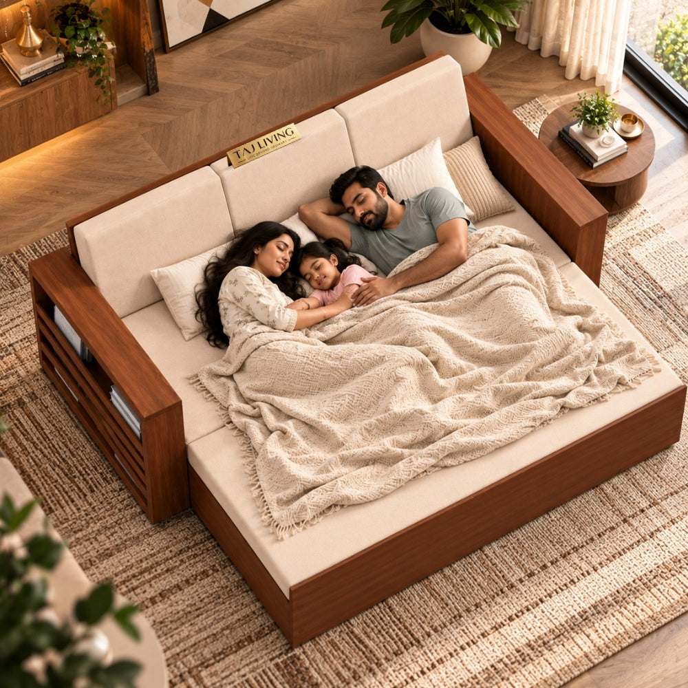 Restova Wooden Sofa Bed ( Sagwan (Teak Wood Outer Frame )