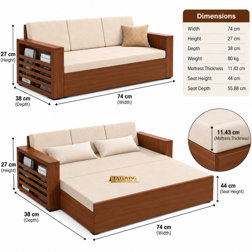 Restova Wooden Sofa Bed ( Sagwan (Teak Wood Outer Frame )