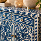 Aangan Blue & White Bone Inlay Floral 4 Drawer 4 Door Buffet Cabinet / Sideboard