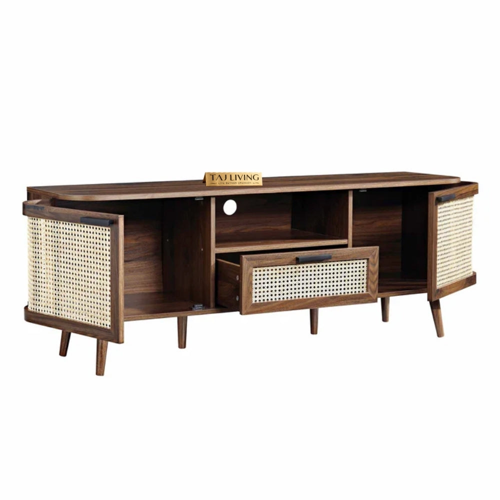 Curved Rattan 150cm TV Unit, Walnut
