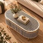 Bone Inlay Black & White Oval 2-Drawer Coffee Table