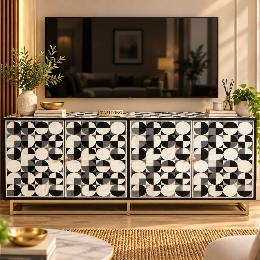 Bone Inlay 4 Door TV Unit Media Cabinet
