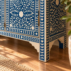 Aangan Blue & White Bone Inlay Floral 4 Drawer 4 Door Buffet Cabinet / Sideboard