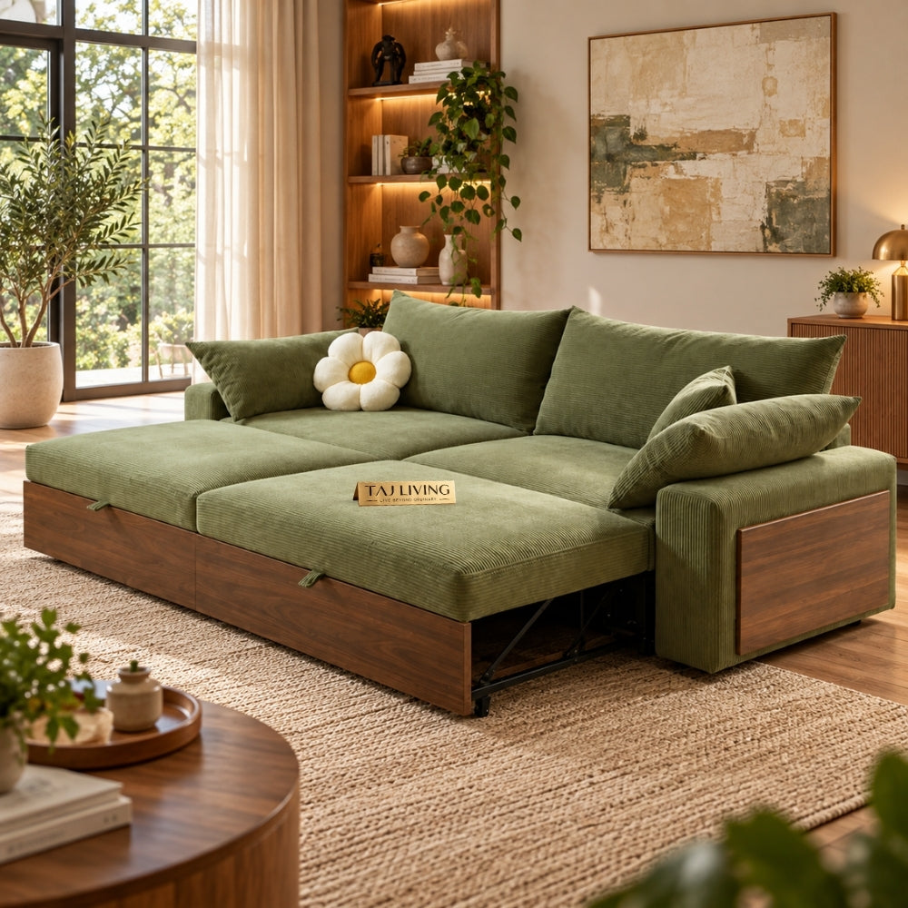 Norvia Sofa Cum Bed – Premium Convertible Wooden Sofa Bed